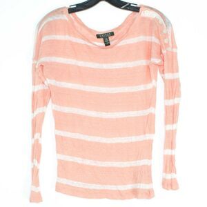 Lauren Ralph Lauren Womens Top Linen Long Sleeve Button Shoulder Size Medium EV
